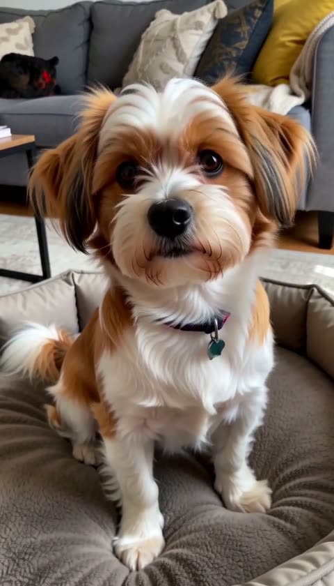 AI-generated dog sitting in a cushioned pet bed